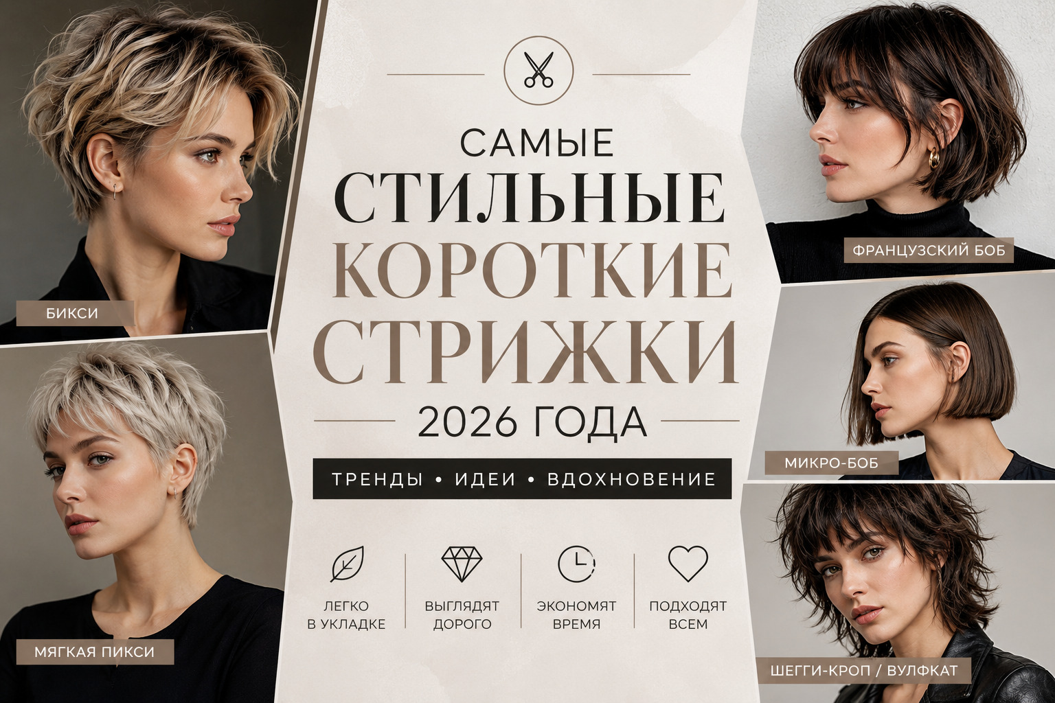 Стильные короткие стрижки 2026 года